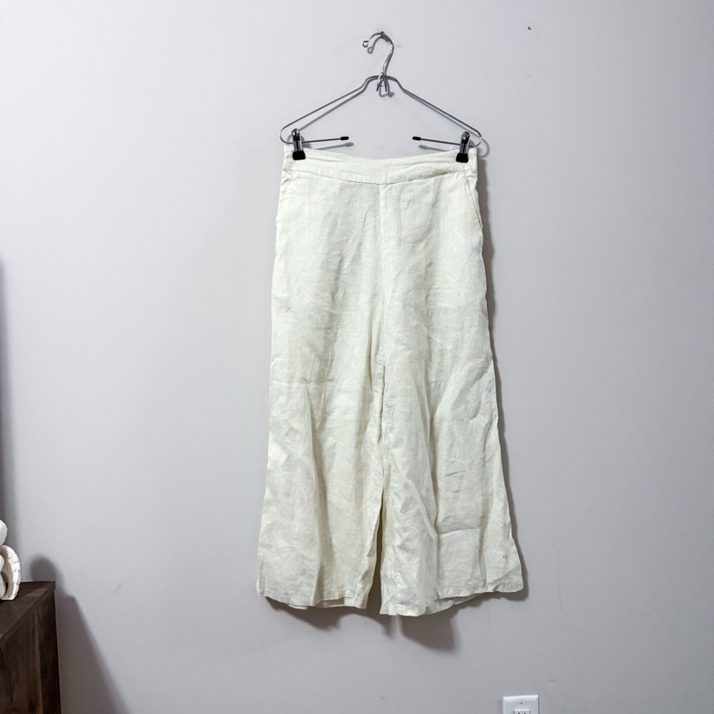 3/$20⚡️ Nicole Miller 100% Linen Yellow Pattern Wide Leg Pants Leaf Print